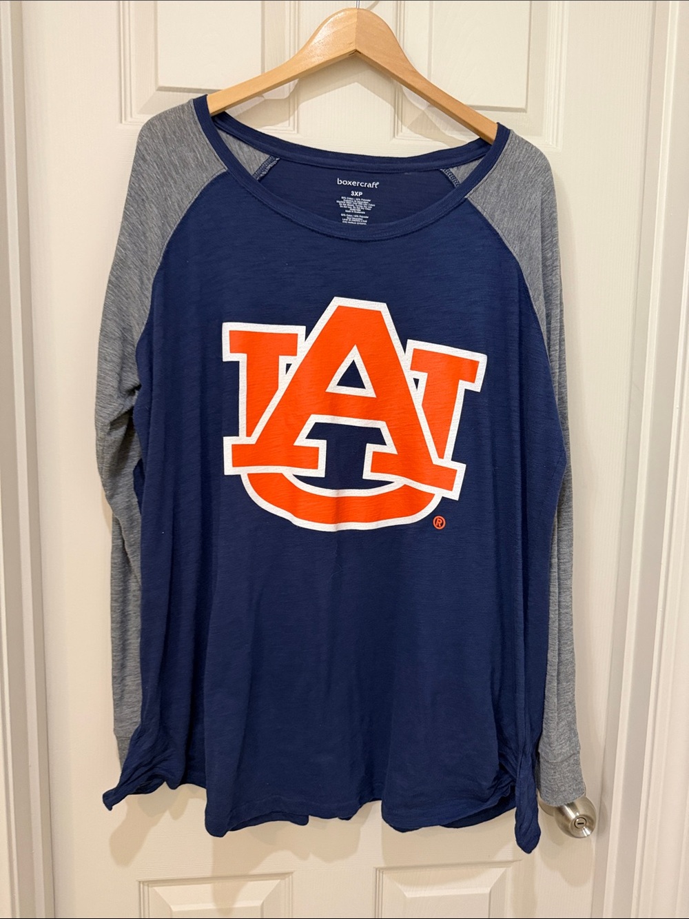boxercraft Navy and Orange Auburn Logo Raglan Long Sleeve Tee